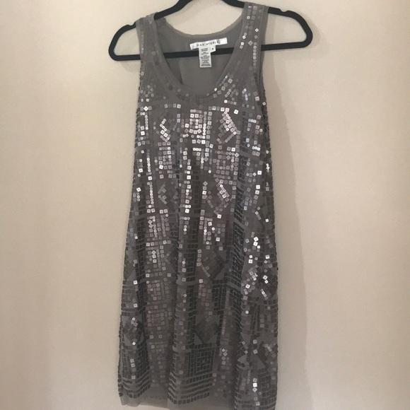 Champagne / Brushed Silver sequin mini dress | Max Studio | M | NWOT - Picture 2 of 8